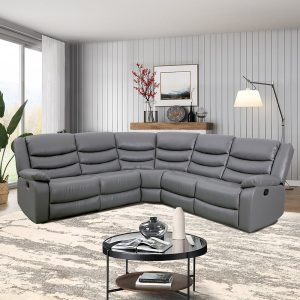 Sorreno Bonded Leather Recliner Corner Sofa In Dark Grey | Bed Sava