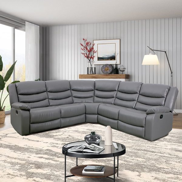 Sorreno Bonded Leather Recliner Corner Sofa In Dark Grey | Bed Sava