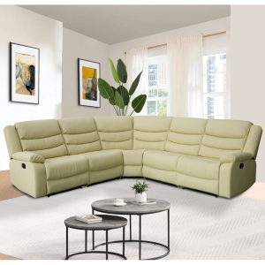 Sorreno Bonded Leather Recliner Corner Sofa In Ivory | Bed Sava