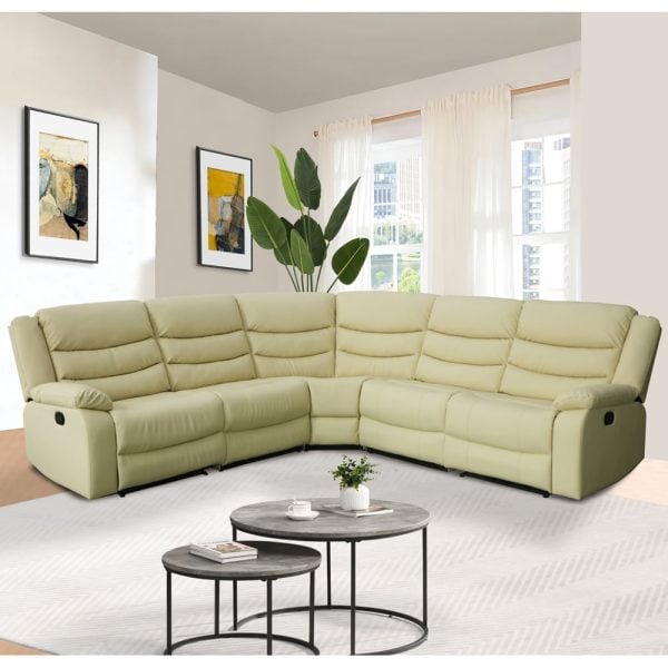 Sorreno Bonded Leather Recliner Corner Sofa In Ivory | Bed Sava