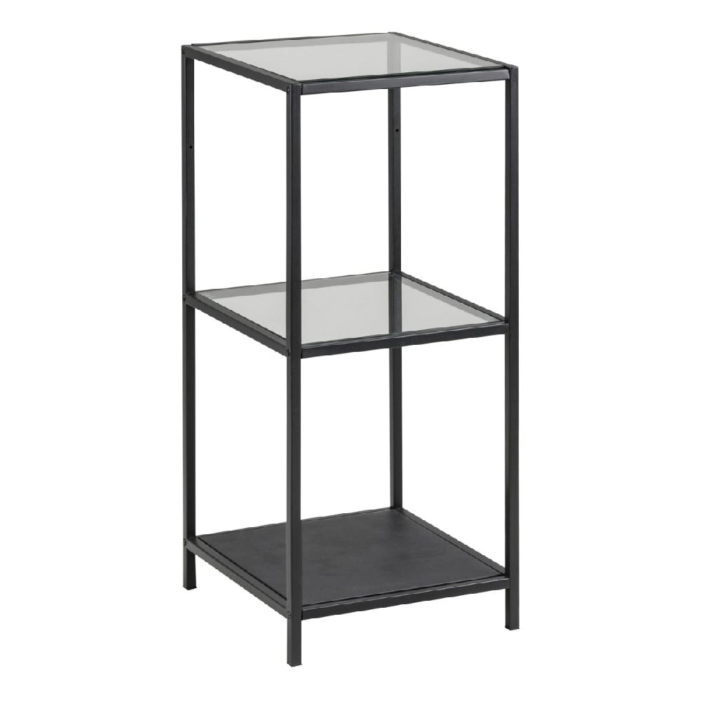 Sparks Clear Glass Bookcase With 2 Shelves And Black Metal Frame