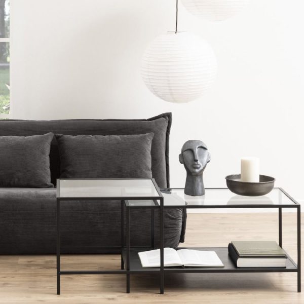 Sparks Clear Glass Nesting Coffee Tables With Black Metal Frame | Bed Sava