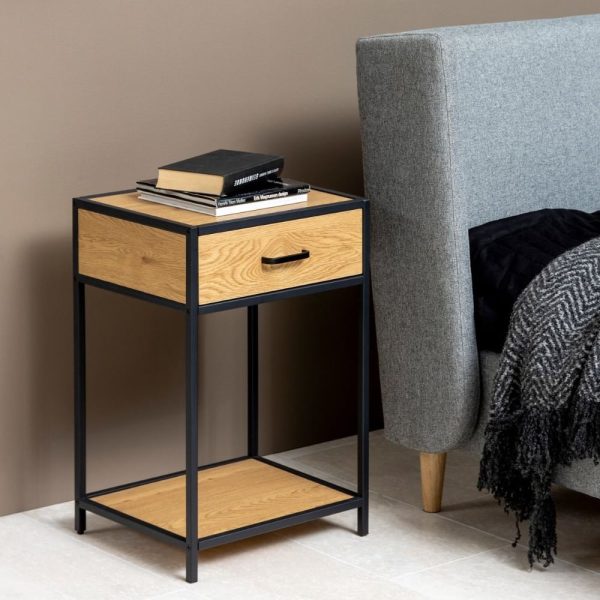 Sparks Wooden Bedside Cabinet With 1 Door In Oak And Black | Bed Sava