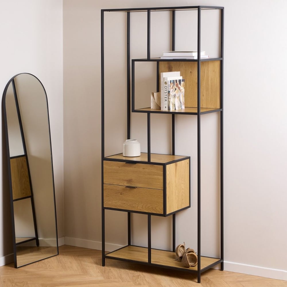 Sparks Wooden Bookcase With 2 Drawers 4 Shelves In Wild Oak
