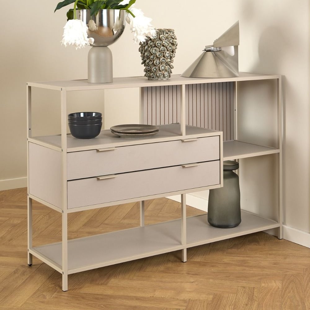 Sparks Wooden Bookcase With 2 Drawers And Back Panel In Grey