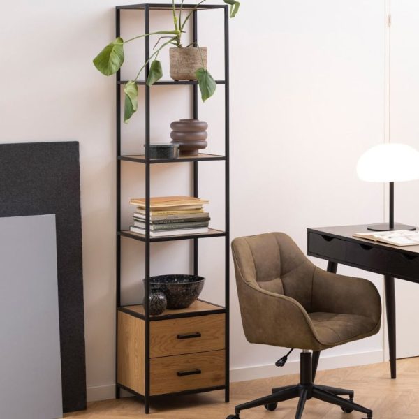 Sparks Wooden Bookcase With 2 Drawers In Oak And Black | Bed Sava