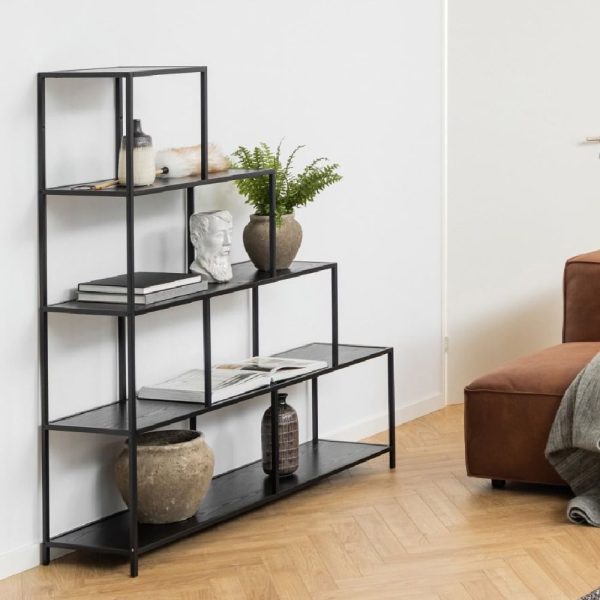 Sparks Wooden Bookcase With 4 Shelves In Ash Black | Bed Sava