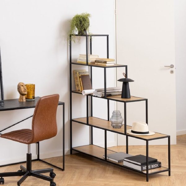Sparks Wooden Bookcase With 4 Shelves In Oak And Black | Bed Sava