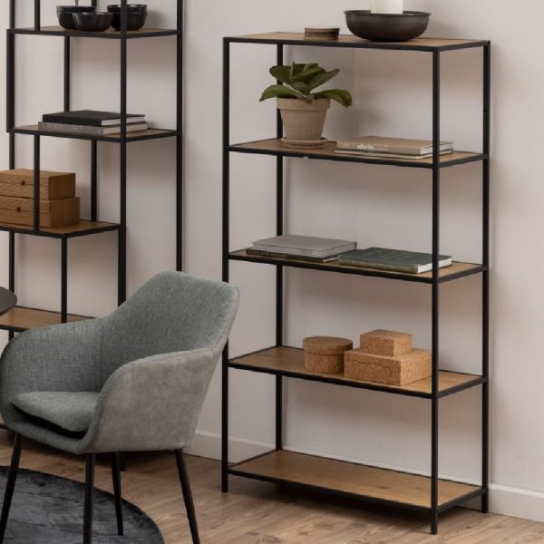 Sparks Wooden Bookcase Tall With 4 Shelves In Oak And Black | Bed Sava