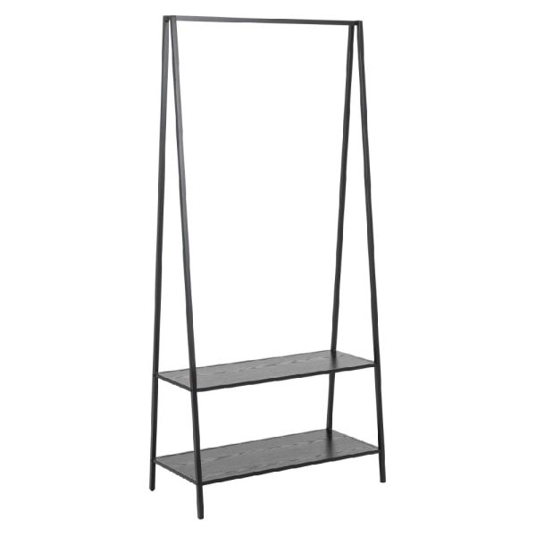 Sparks Wooden Clothes Stand With 2 Shelves In Ash Black | Bed Sava