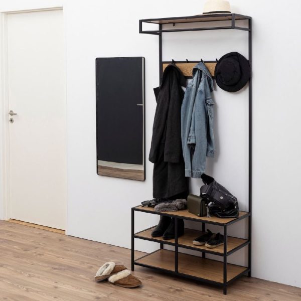 Sparks Wooden Clothes Stand With 3 Shelves In Oak And Black | Bed Sava