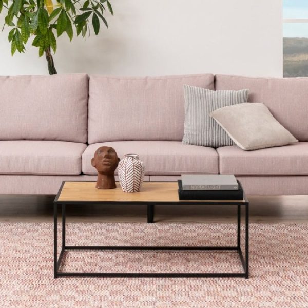 Sparks Wooden Coffee Table With Black Metal Frame In Oak | Bed Sava