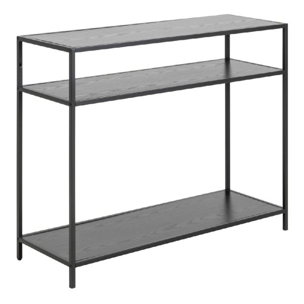 Sparks Wooden Console Table With 2 Shelves In Ash Black | Bed Sava