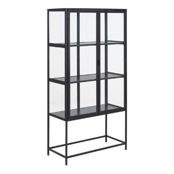 Sparks Wooden Display Cabinet With 2 Doors In Ash Black | Bed Sava