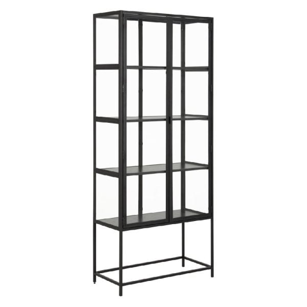 Sparks Wooden Display Cabinet With 2 Glass Doors In Black | Bed Sava