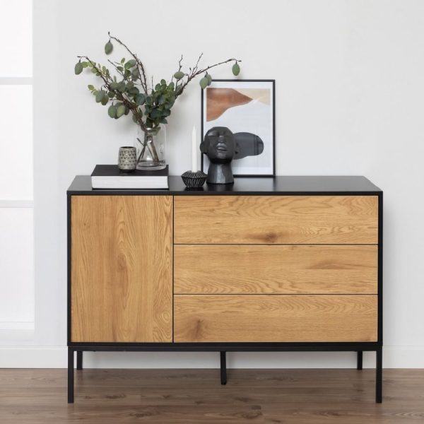 Sparks Wooden Sideboard With 1 Door 3 Drawers In Black And Oak | Bed Sava
