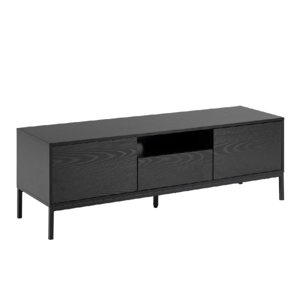 Sparks Wooden TV Stand With 2 Doors 1 Drawer In Ash Black | Bed Sava
