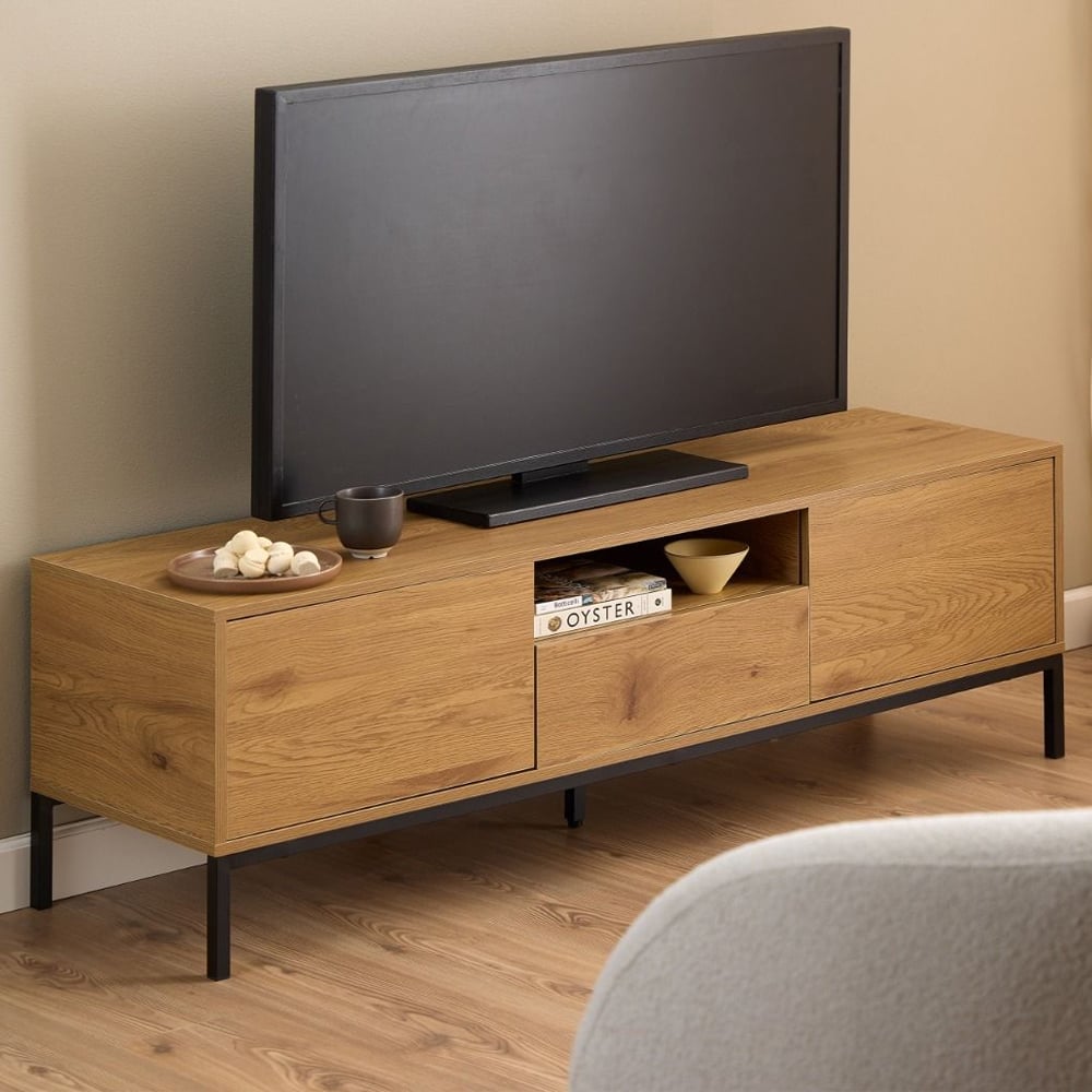 Sparks Wooden TV Stand With 2 Doors 1 Drawer In Wild Oak