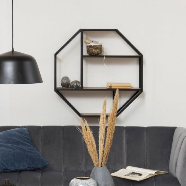 Sparks Wooden Wall Shelf With 3 Shelves In Oak And Black | Bed Sava