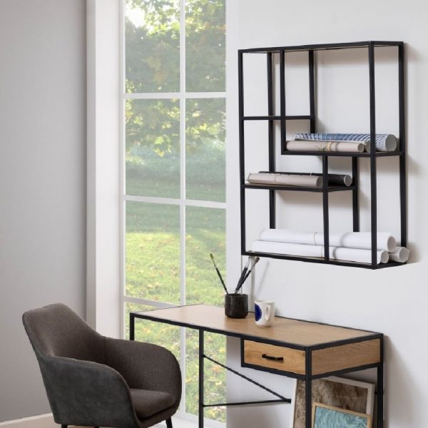 Sparks Wooden Wall Shelf With 4 Shelves In Oak And Black | Bed Sava