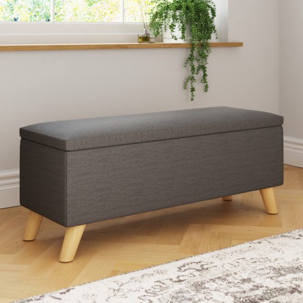 Speke Fabric Storage Ottoman In Charcoal Grey | Bed Sava