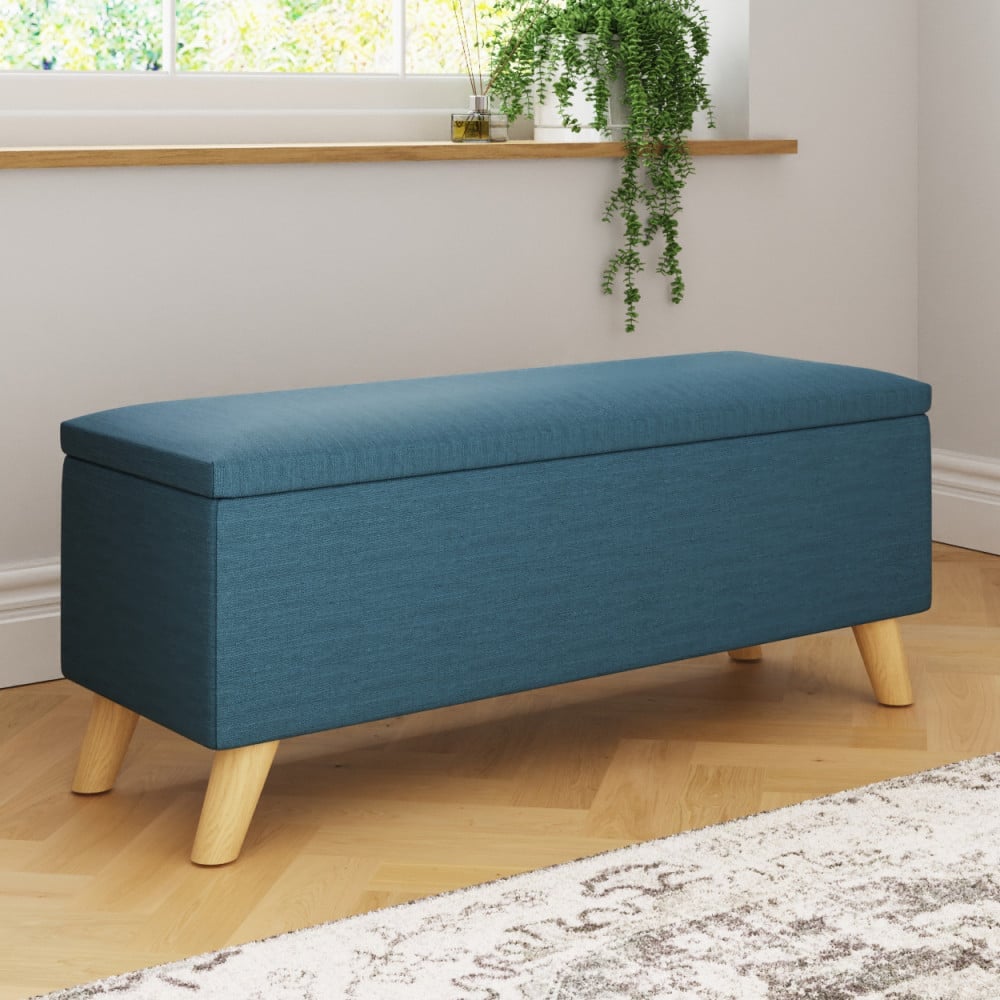 Speke Fabric Storage Ottoman In Teal