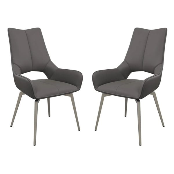 Spindale Grey Faux Leather Dining Chairs In Pair | Bed Sava