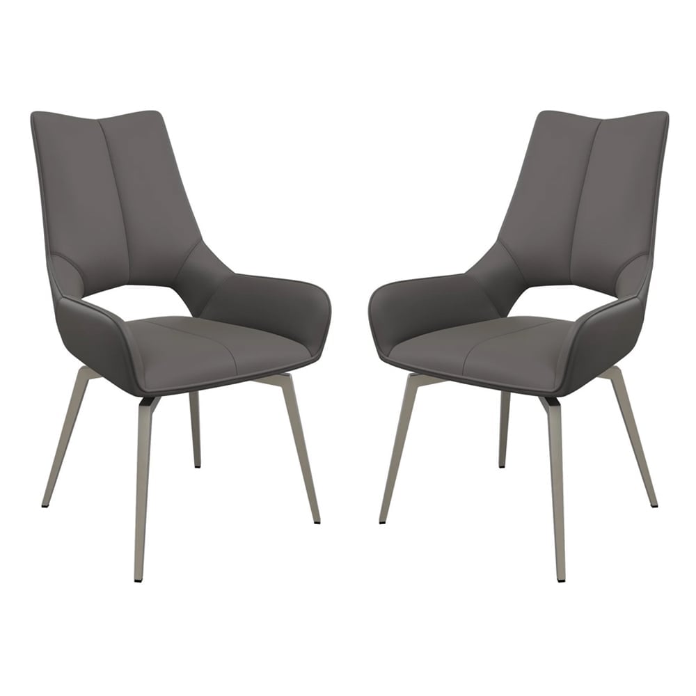 Spindale Grey Faux Leather Dining Chairs In Pair