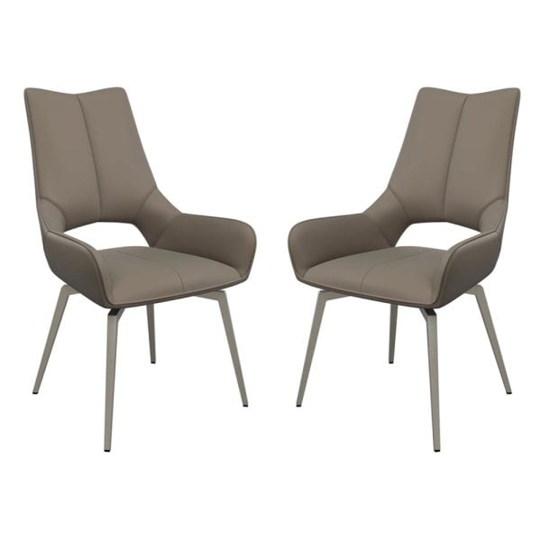 Spindale Taupe Faux Leather Dining Chairs In Pair | Bed Sava