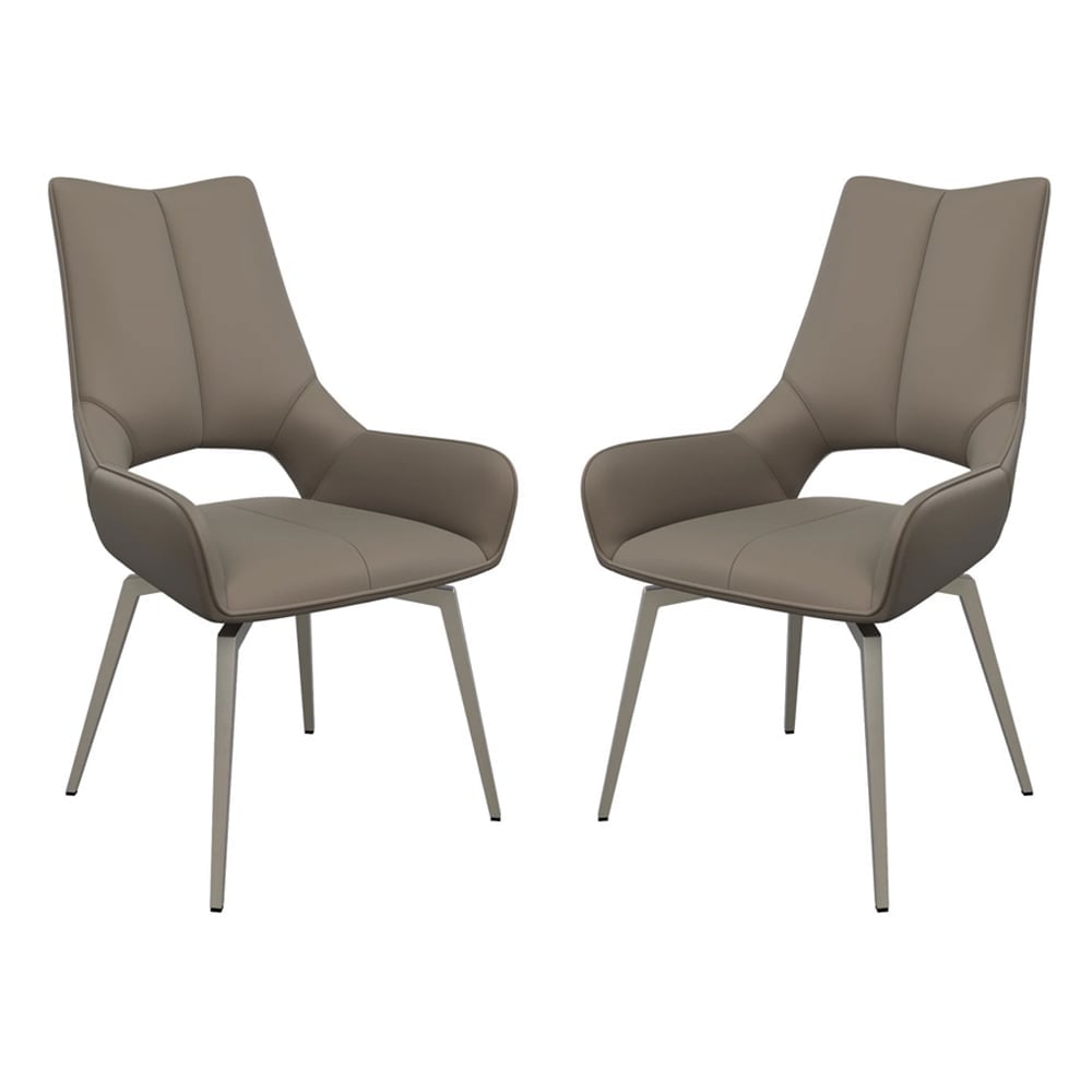 Spindale Taupe Faux Leather Dining Chairs In Pair