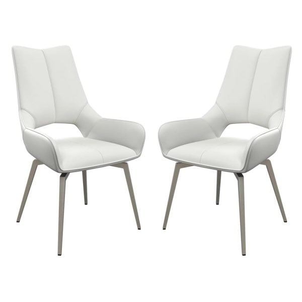 Spindale White Faux Leather Dining Chairs In Pair | Bed Sava