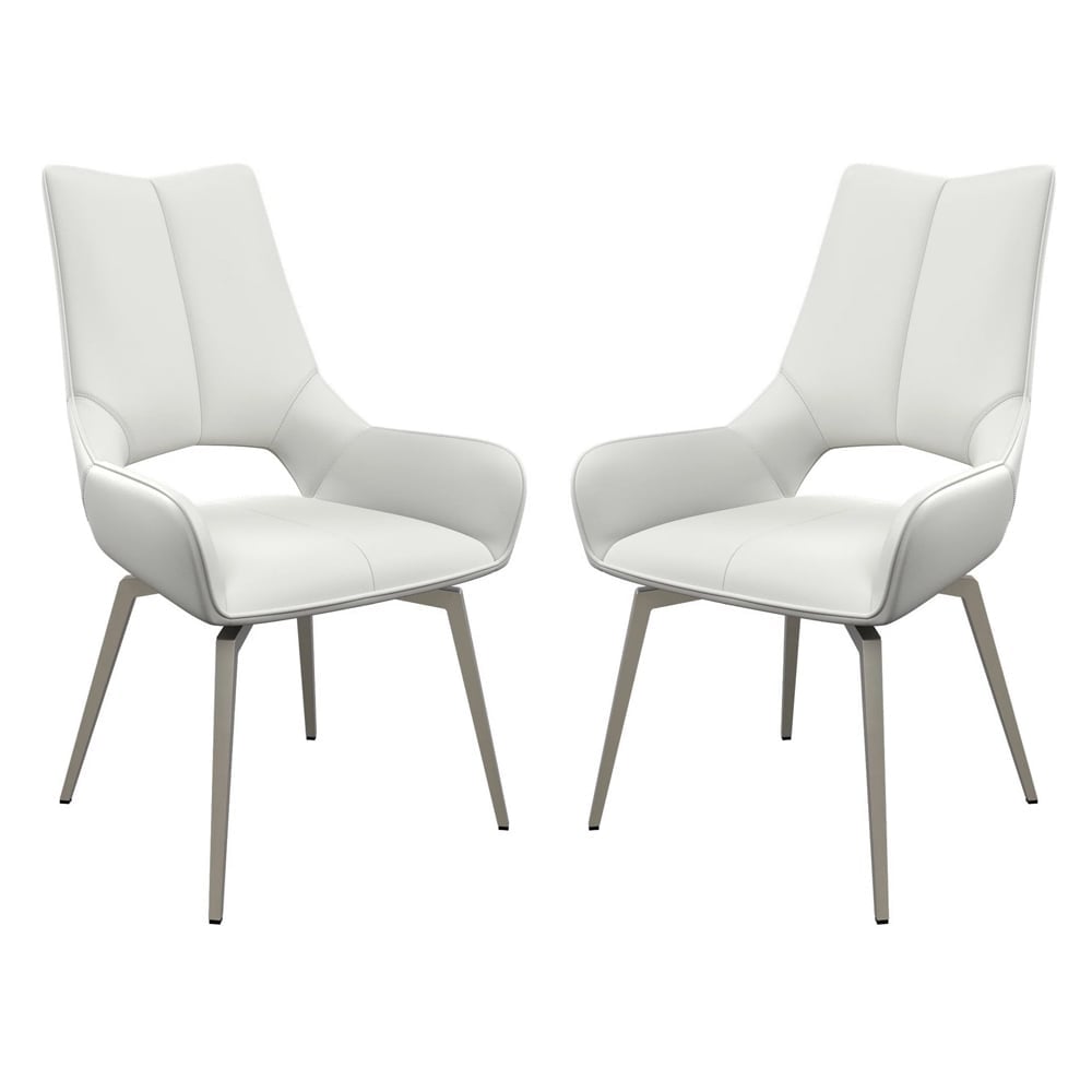 Spindale White Faux Leather Dining Chairs In Pair
