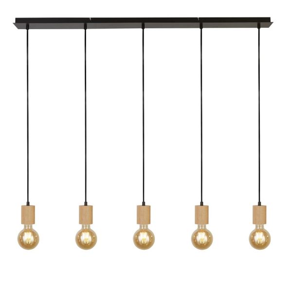 Spinny 5 Light Bar Pendant Light In Wood And Matt Black | Bed Sava