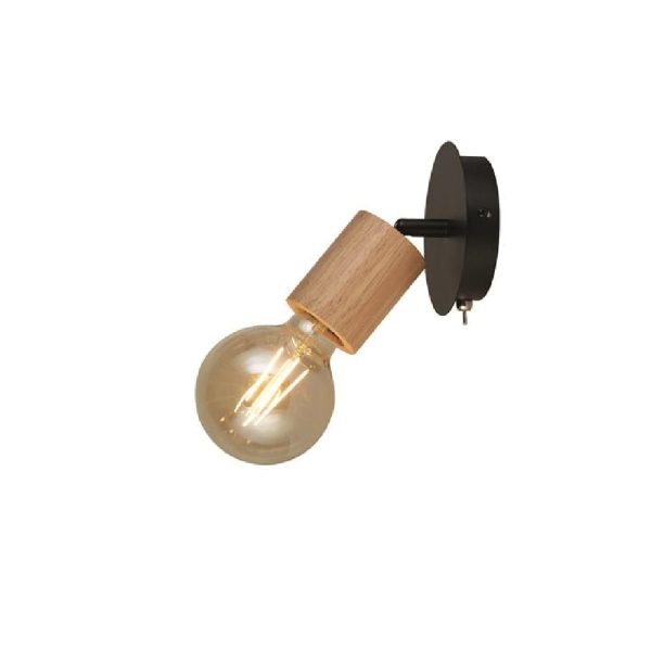 Spinny Spotlight Wall Light In Wood And Matt Black | Bed Sava