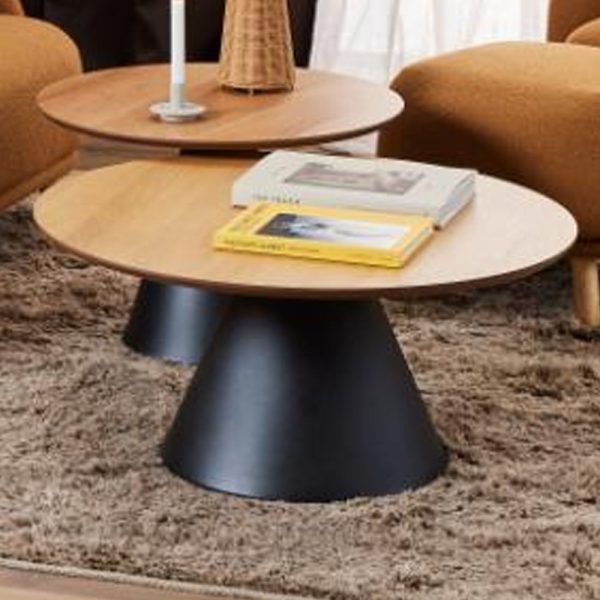 Stanford Large Wooden Coffee Table With Black Base In Matt Oak | Bed Sava