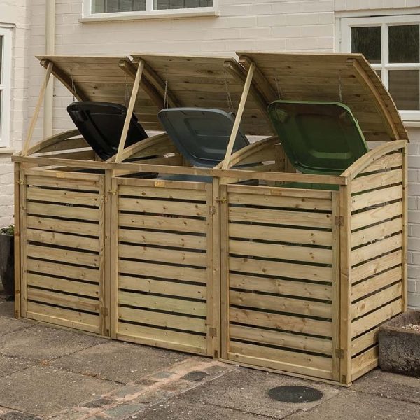 Stapleford Wooden Garden Triple Storage Bin In Natural | Bed Sava
