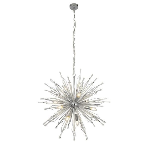 Starburst 10 Light Glass Ceiling Pendant Light In Chrome | Bed Sava