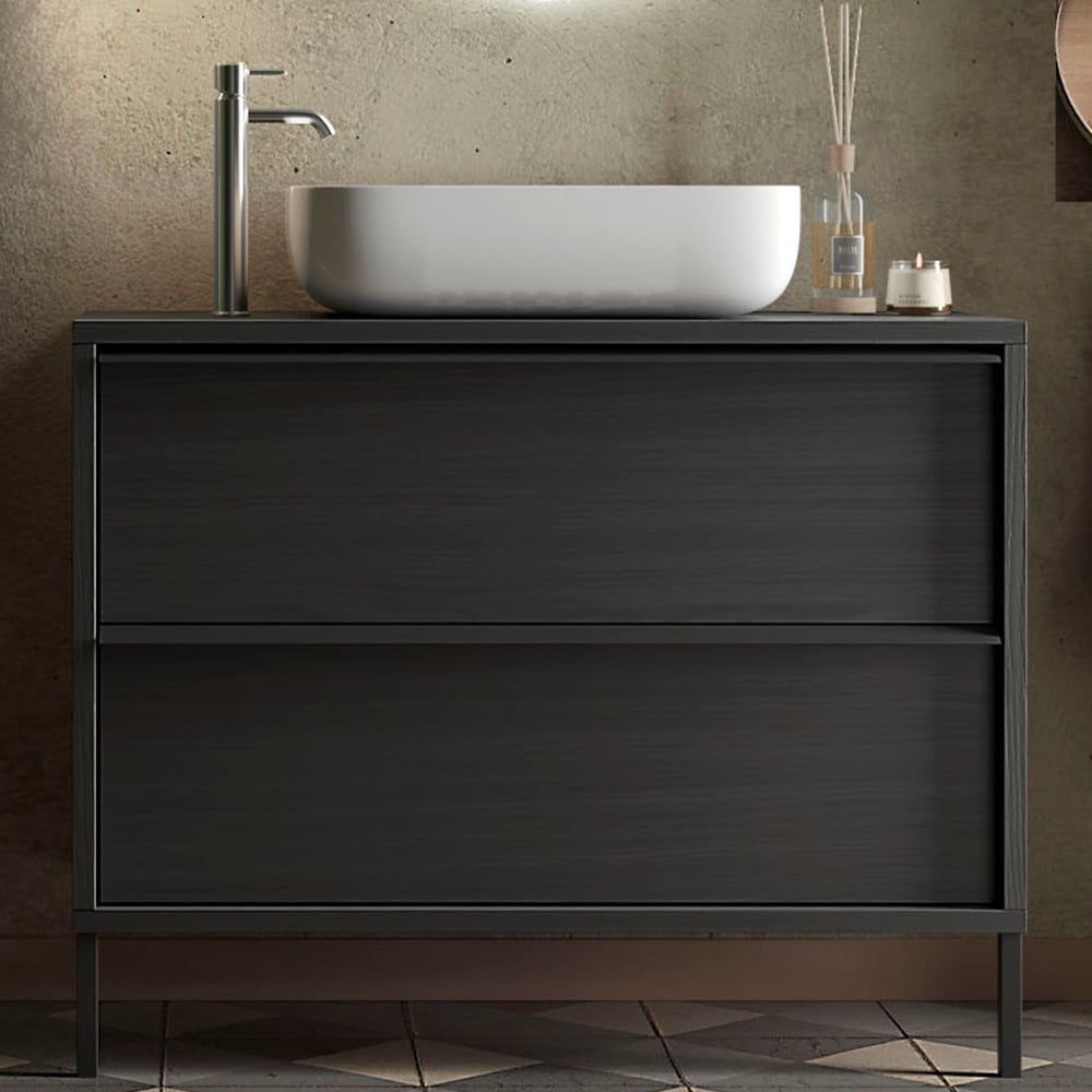 Steelville Wooden Floor Standing Vanity Unit In Burnt Black 105cm