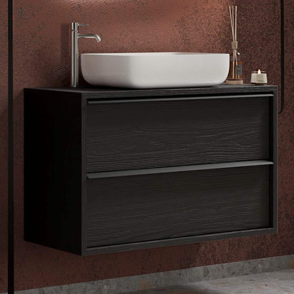 Steelville Wooden Wall Hung Vanity Unit In Burnt Black 105cm