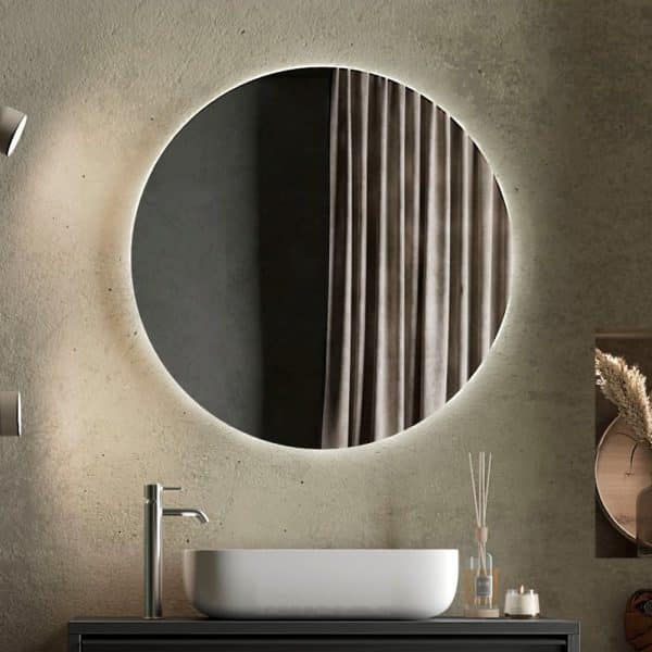 Steelville Round Bathroom Wall Mirror In Clear With LED | Bed Sava