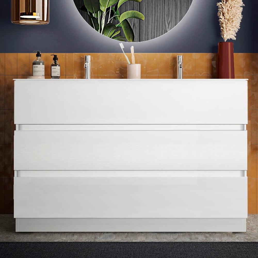 Sterling 120cm High Gloss Floor Standing Vanity Unit In White