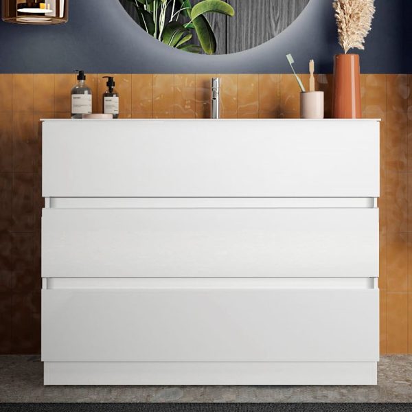 Sterling 80cm High Gloss Floor Standing Vanity Unit In White | Bed Sava