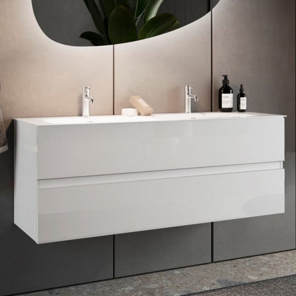 Sterling 120cm High Gloss Wall Hung Vanity Unit In White | Bed Sava