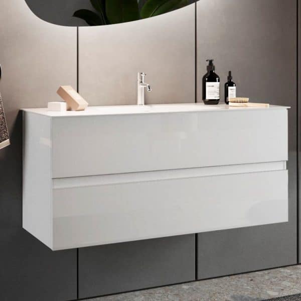 Sterling 80cm High Gloss Wall Hung Vanity Unit In White | Bed Sava