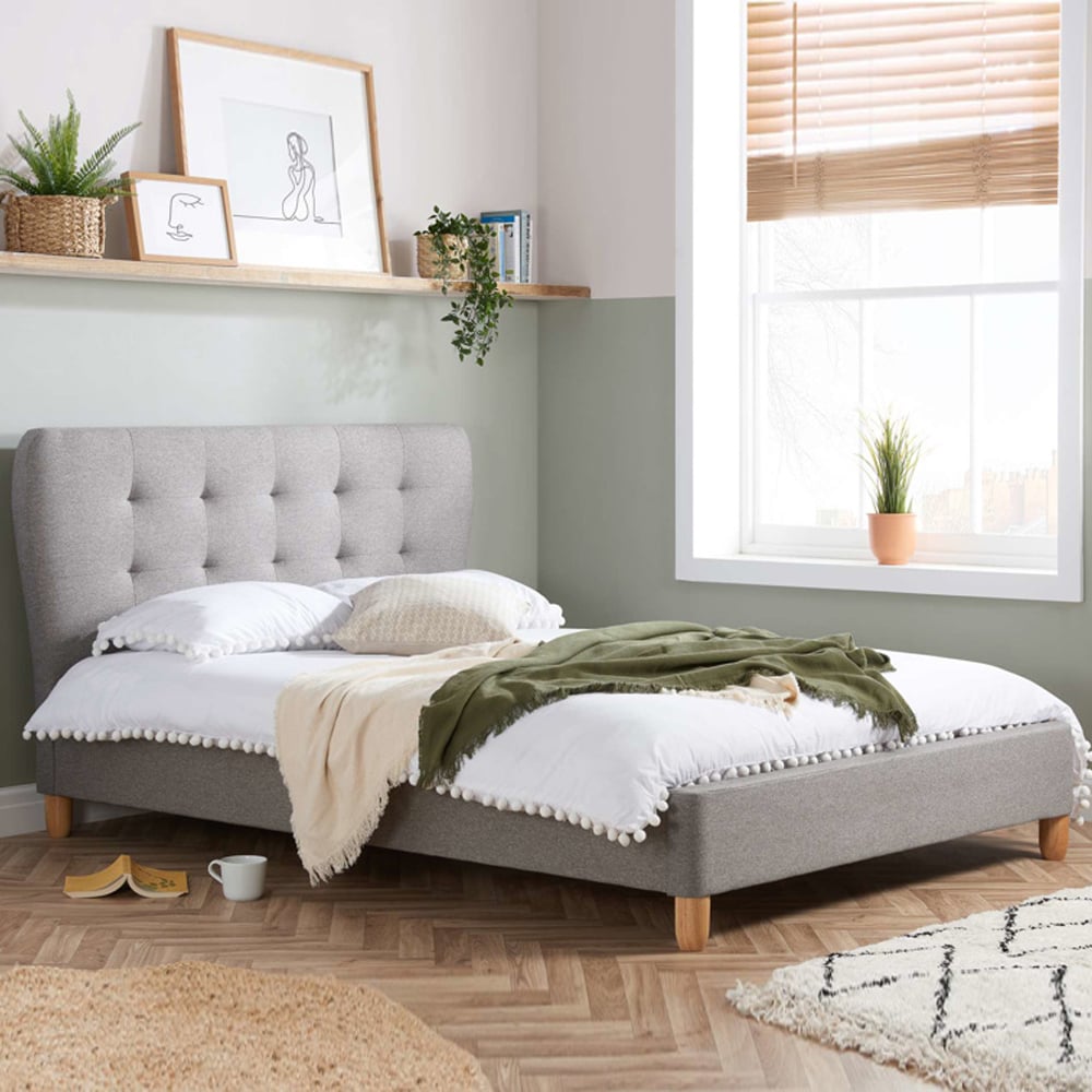Stock Fabric King Size Bed In Grey