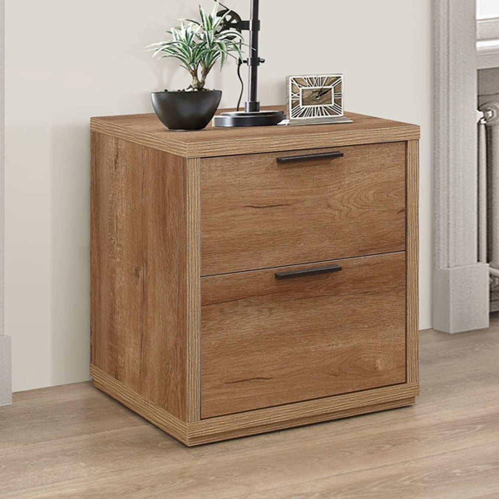 Seward Wooden Bedside Cabinet With 2 Drawers In Rustic Oak