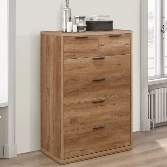 Seward Wooden Chest Of 6 Drawers In Rustic Oak