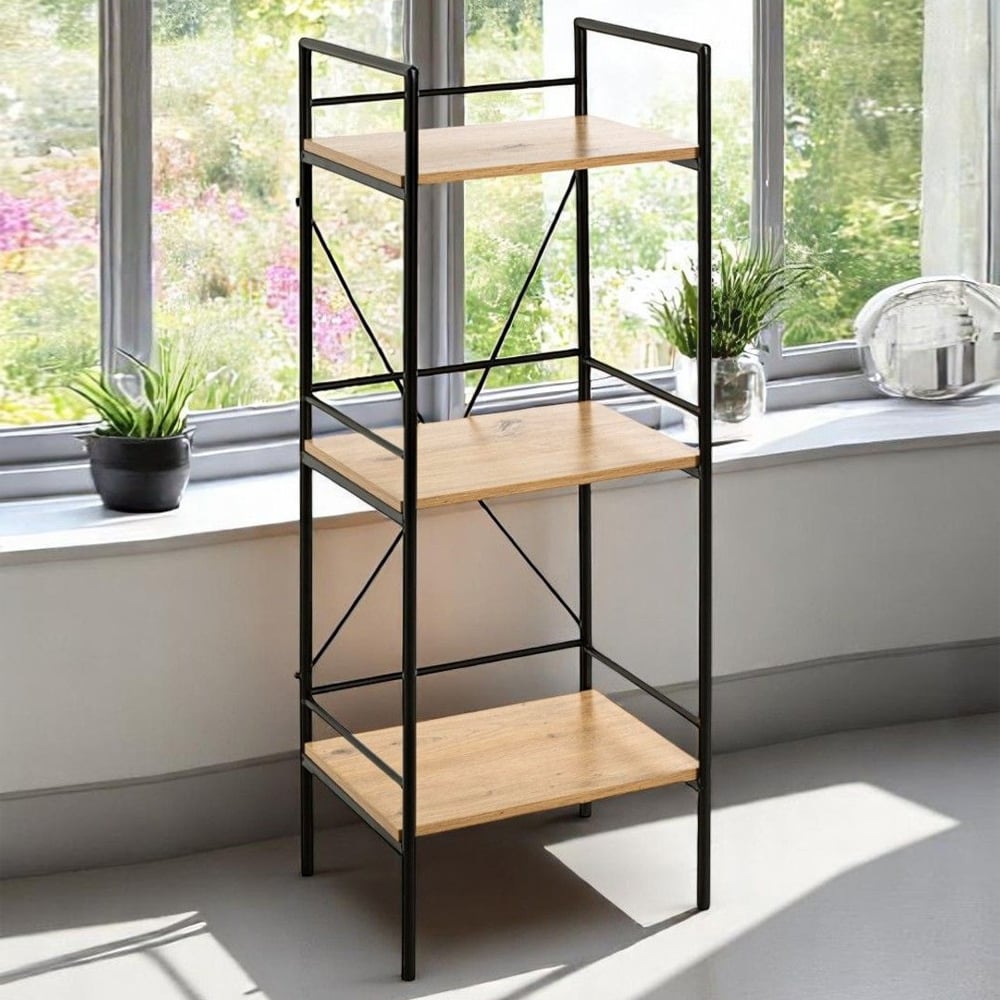 Stockton Wooden Shelving Unit With 3 Shelves In Oak Black