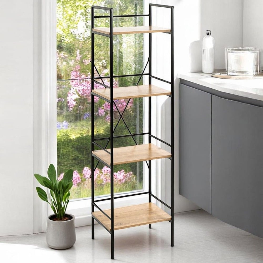Stockton Wooden Shelving Unit With 4 Shelves In Oak Black