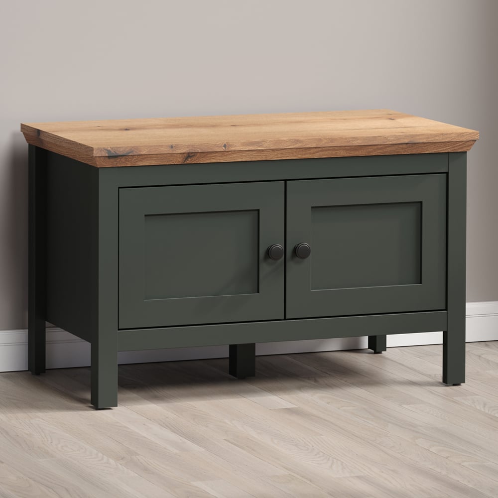 Stowe Wooden Hallway Bench With Storage In Green And Oak